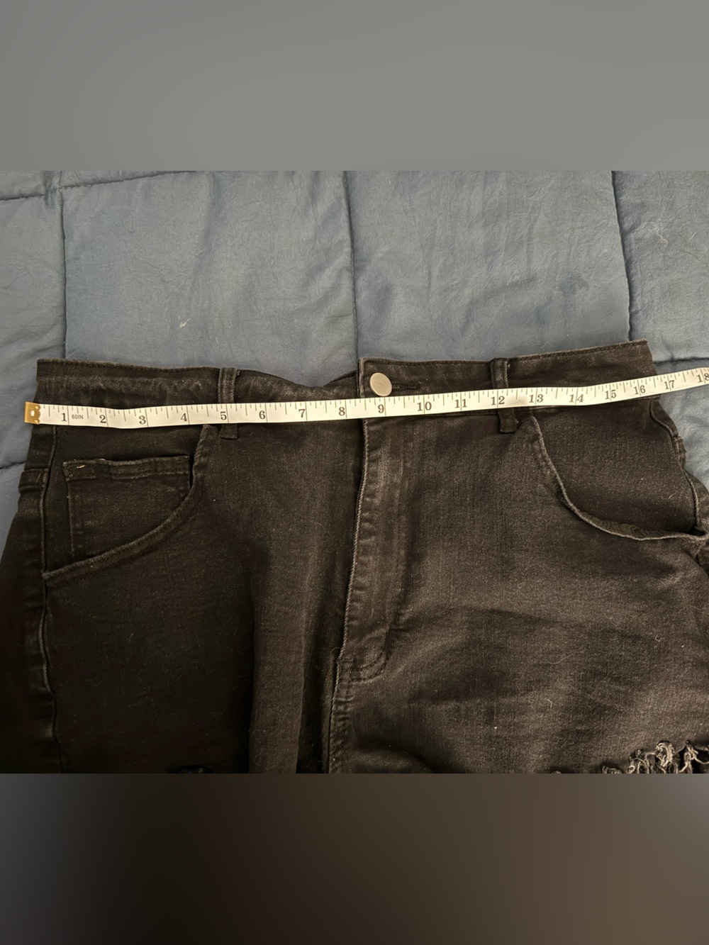 Black Distressed Frayed Hem Denim Shorts - Picture 5 of 7
